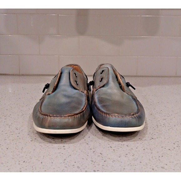 John Varvatos Star USA Men Mens 9 M John Varvatos Star USA Grayish/Blue Leather Boat Shoes Loafers